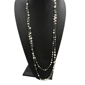 Stella & Dot Women's Necklace Faux Pearl Rhinestone Silver Tone 36 inches
